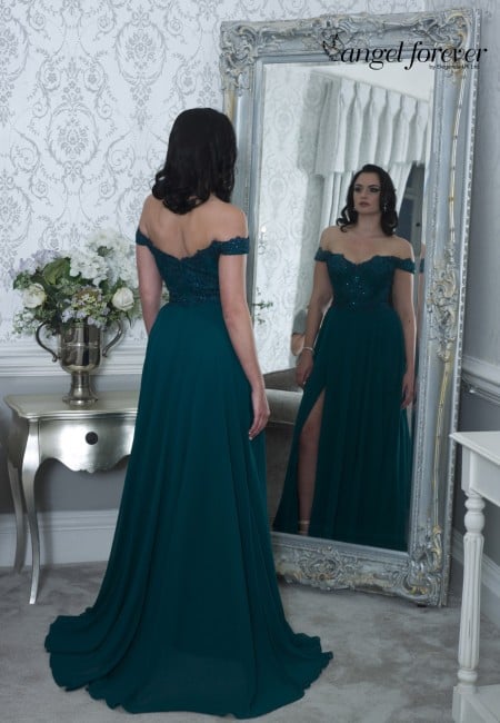 Angel Forever Green Bardot, Lace and Chiffon Prom Dress / Evening Dress